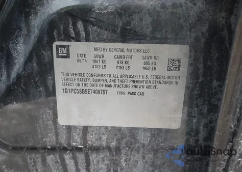 2014 Chevrolet Cruze 1Lt Auto from USA, damaged, VIN 1G1PC5SB9E7409767